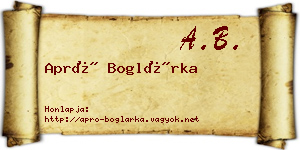 Apró Boglárka névjegykártya